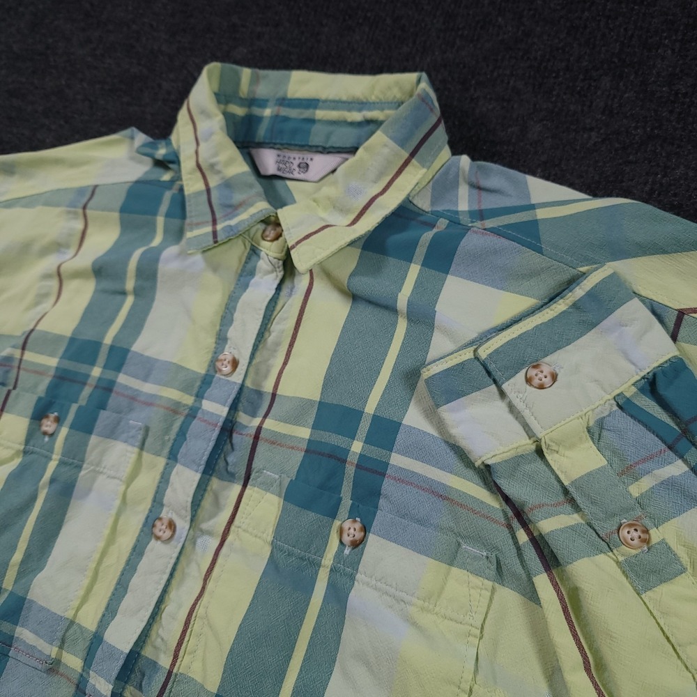 Mountain Hardwear Womens L*‎ Plaid Long Sleeve Button Down Shirt Green Yellow